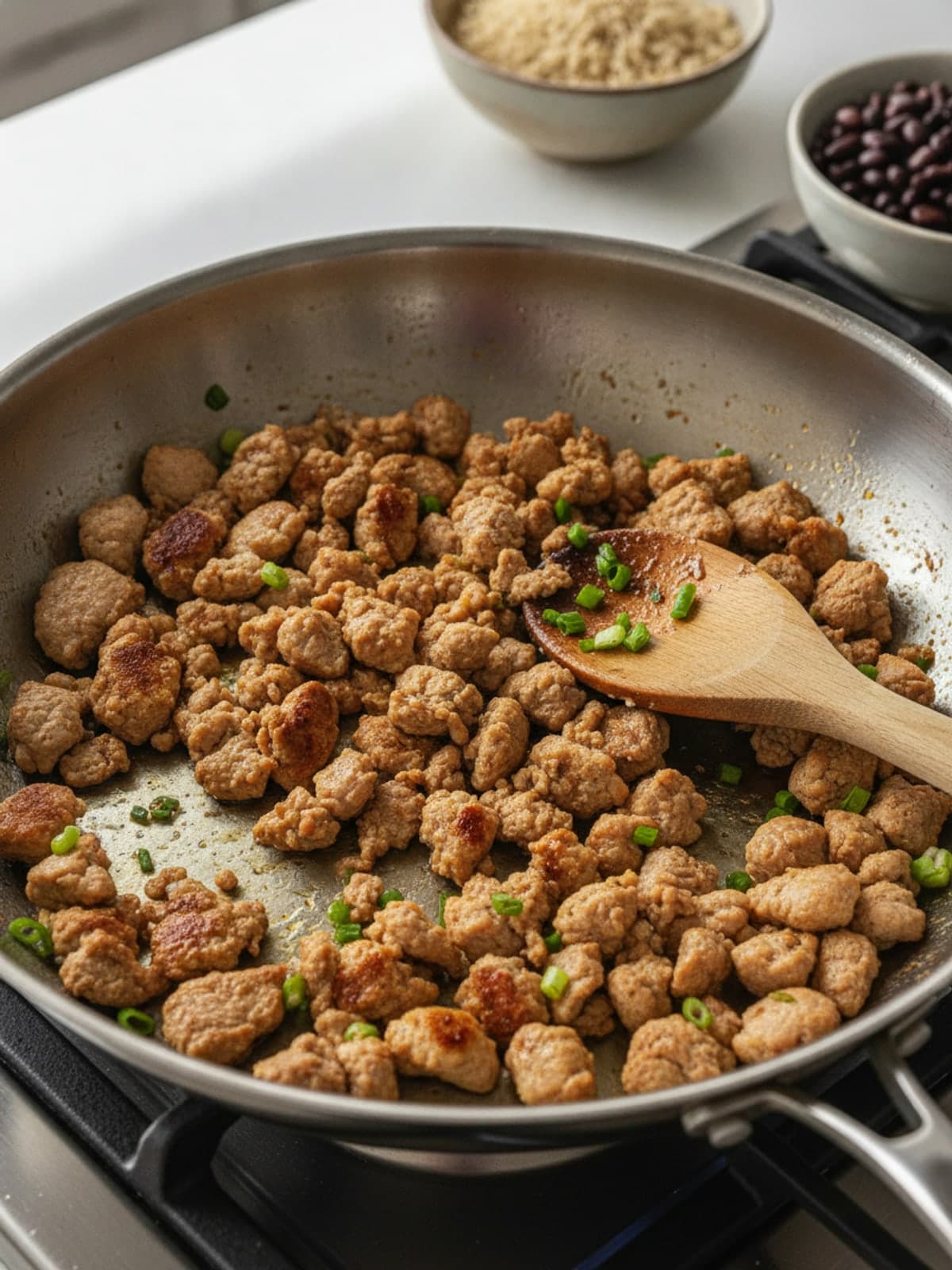 Turkey Rice and Black Bean Meal-Prep Bowls: Brown the turkey