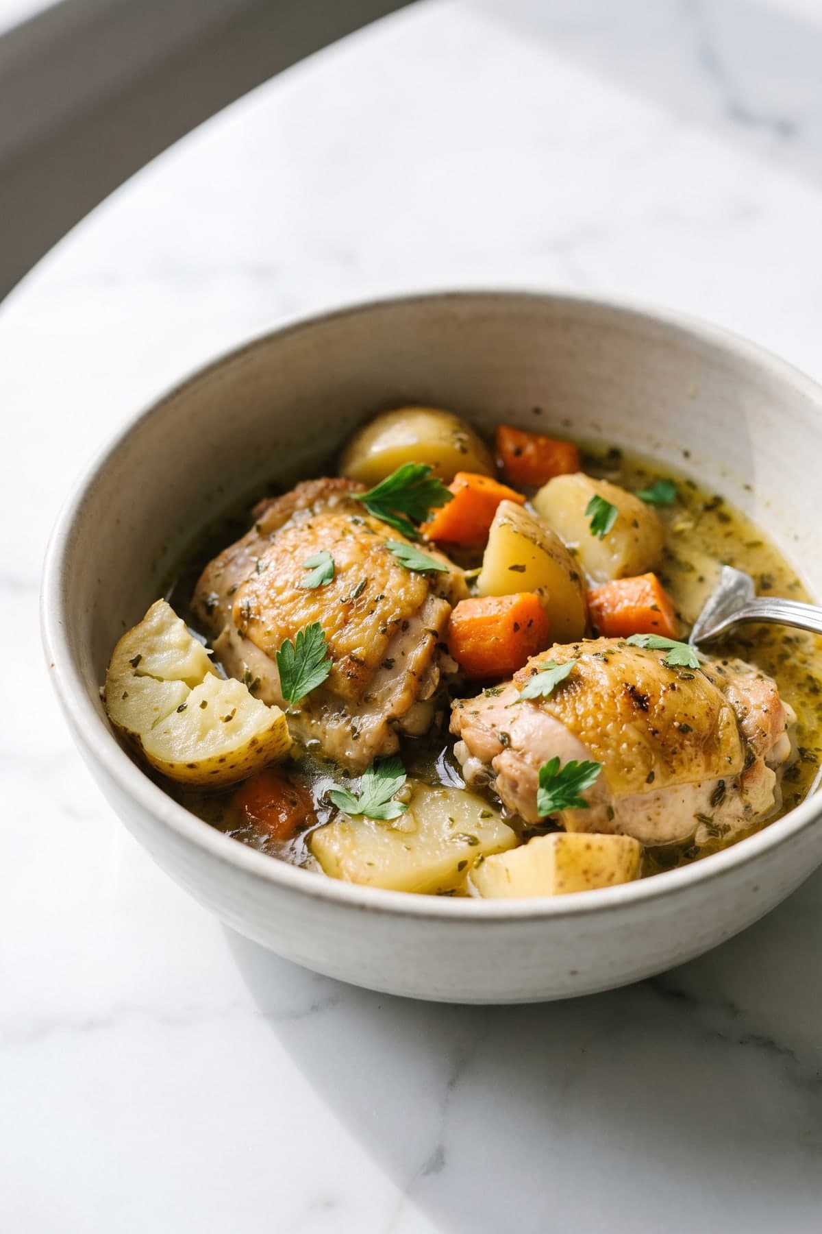 Herbed Chicken and Potato Stew ready to serve