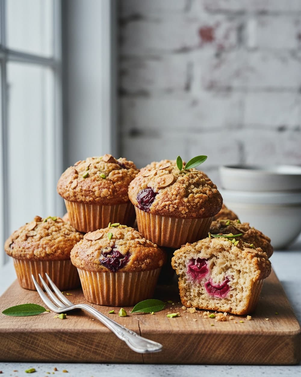 Cherry Almond Crumb Muffins