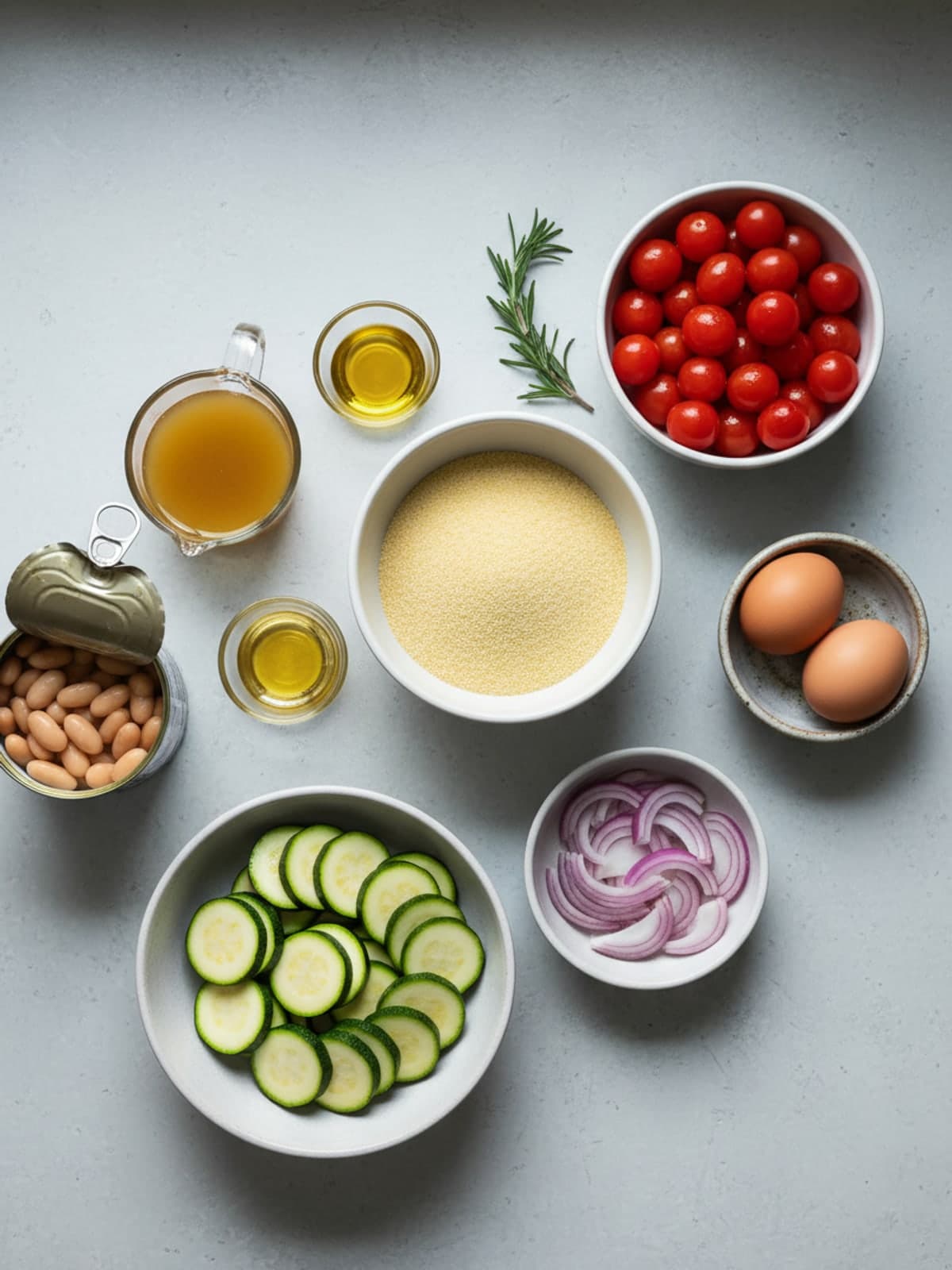 Ingredients for Roasted Vegetable Polenta Bake with Beans and Eggs
