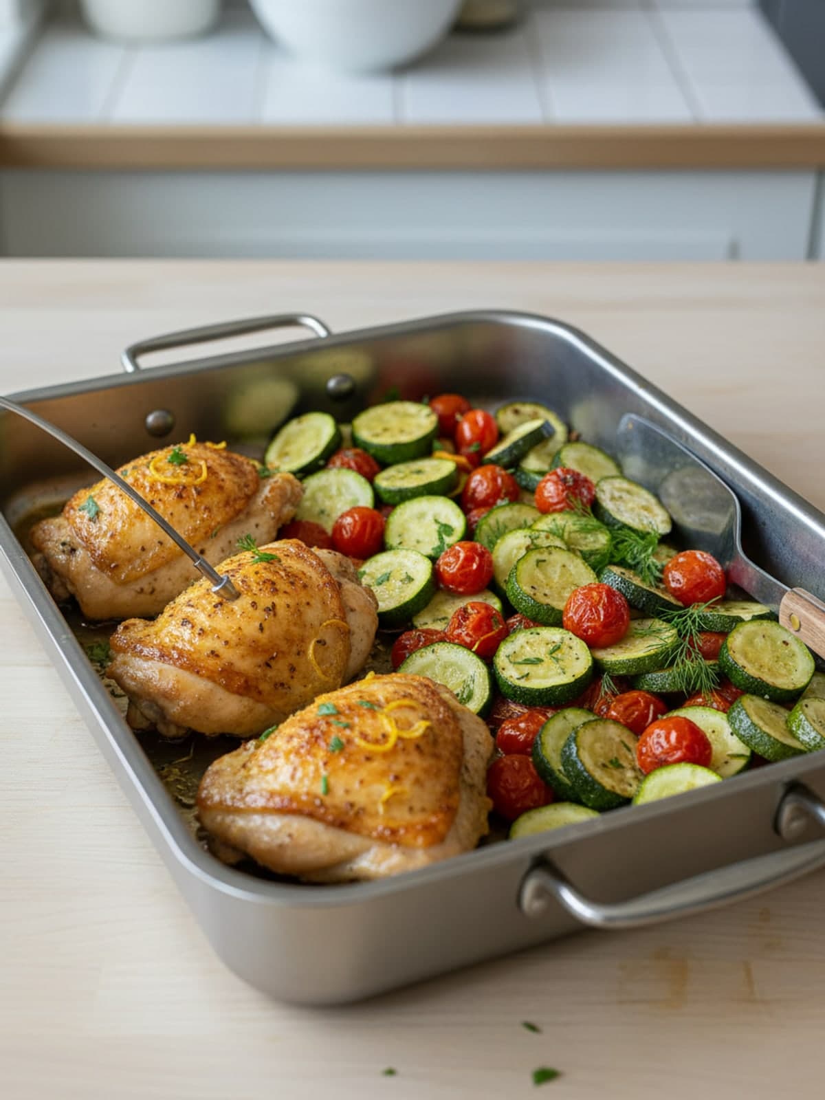 Lemon Herb Chicken Zucchini Meal Prep Boxes: Roast until done