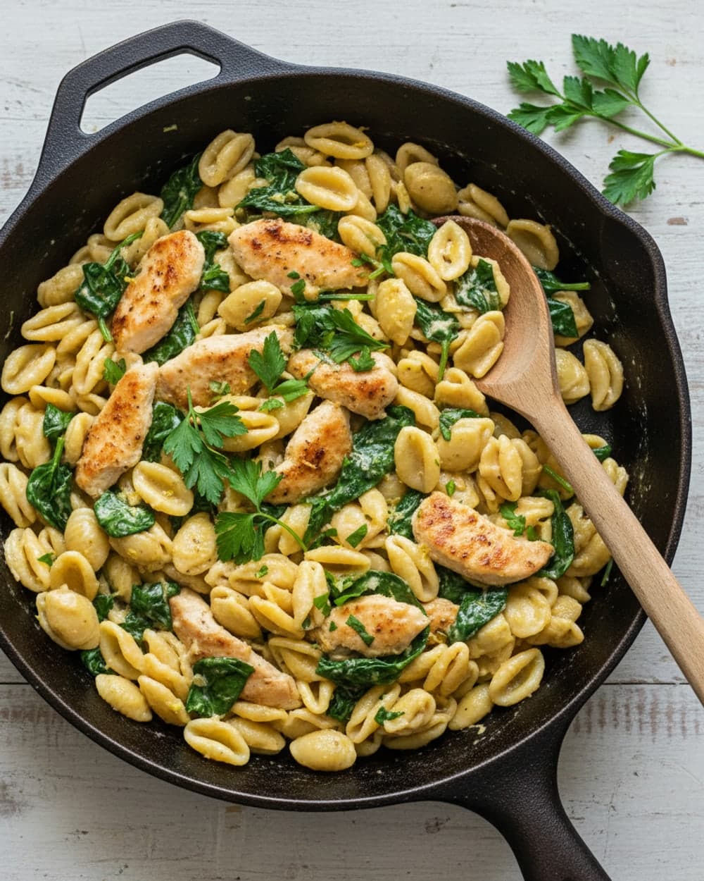 Lemon Chicken Spinach Pasta Skillet Dinner Tonight