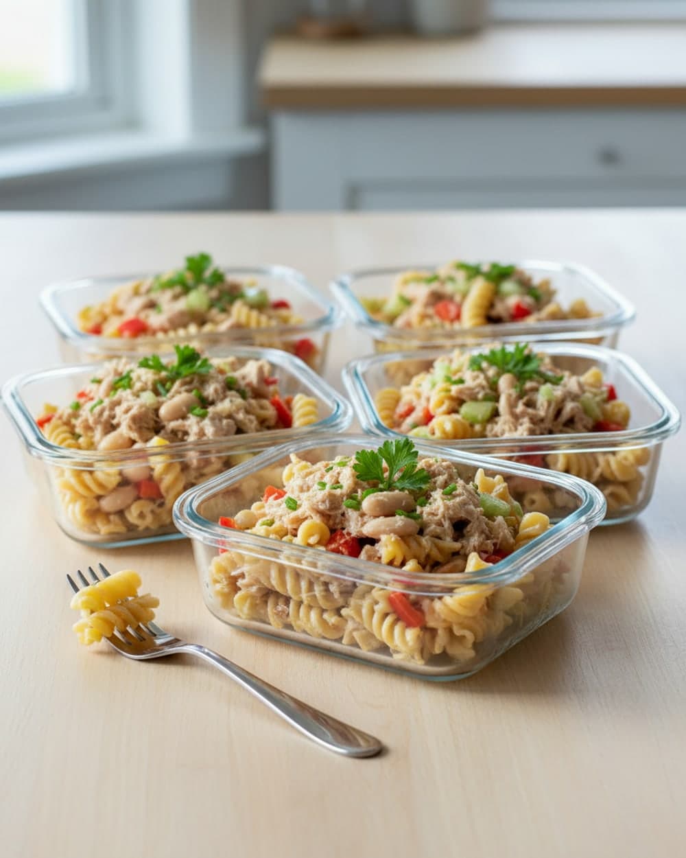 Tuna Bean Pasta Salad Meal Prep Boxes
