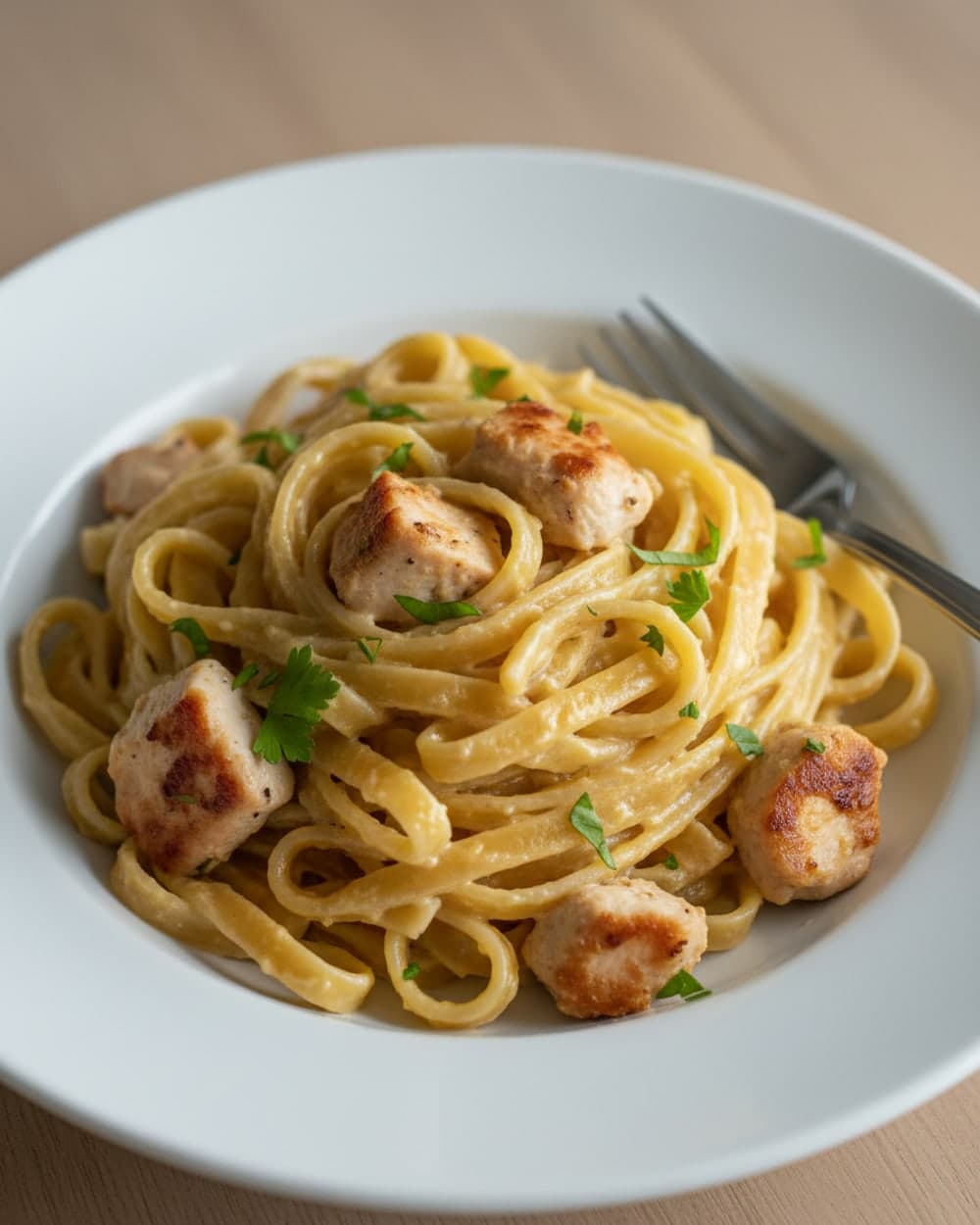Cottage Cheese Alfredo Chicken Fettuccine Dinner Plate
