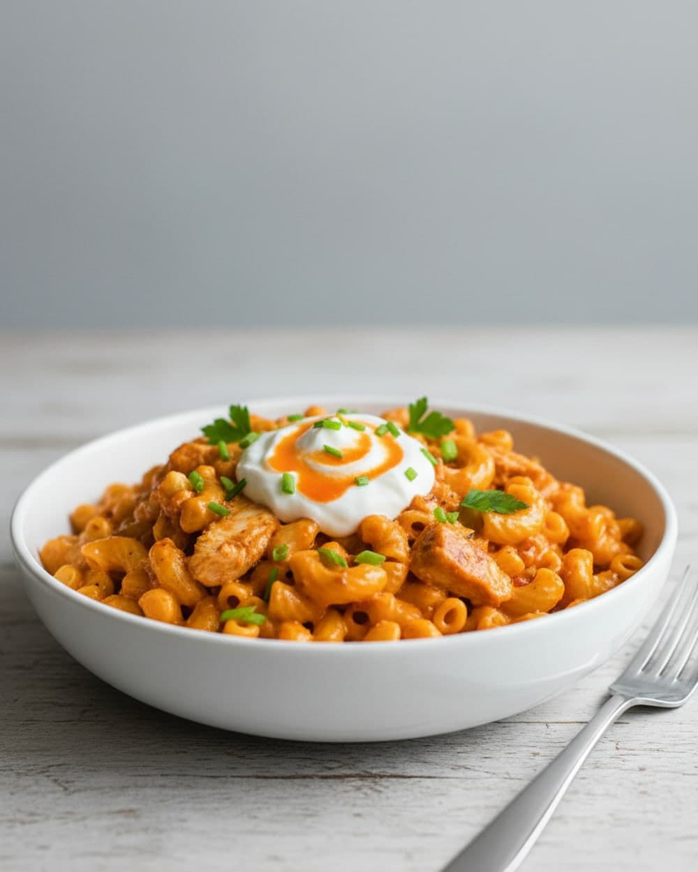 Greek Yogurt Buffalo Chicken Macaroni Dinner Bowl