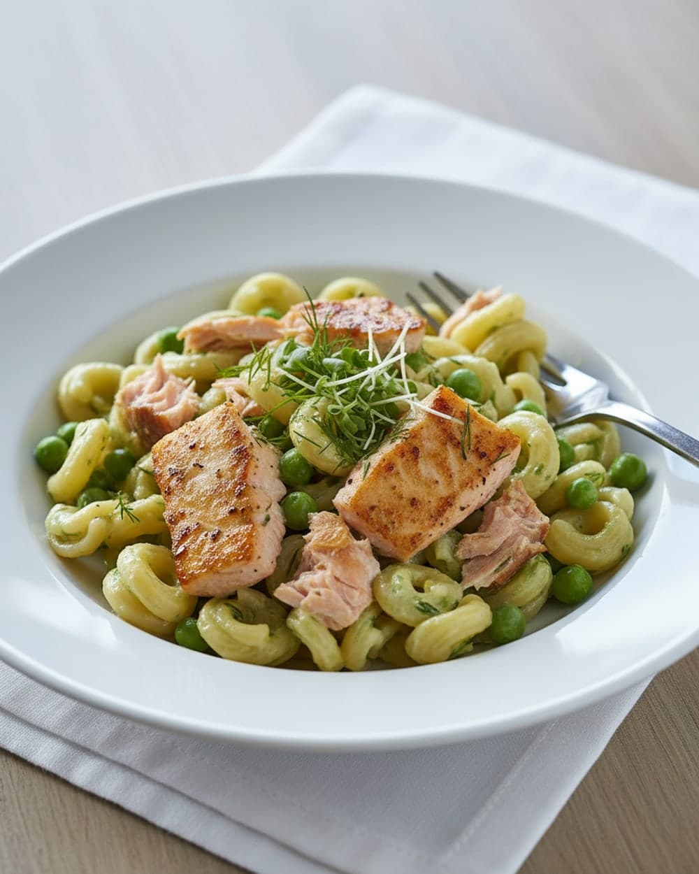 Salmon Dill Pasta With Peas Dinner Plate
