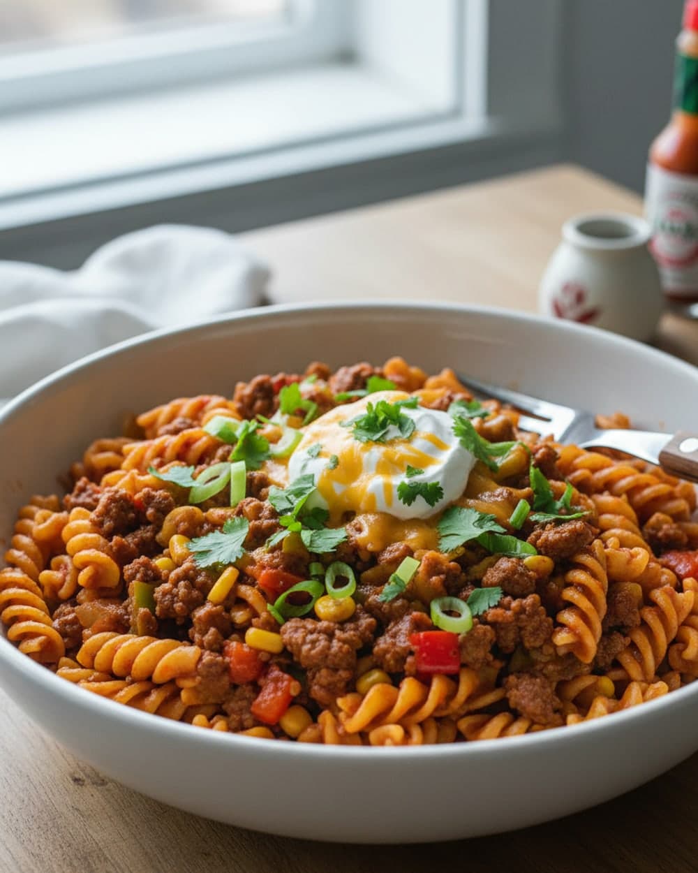Ground Beef Taco Pasta With Peppers Dinner