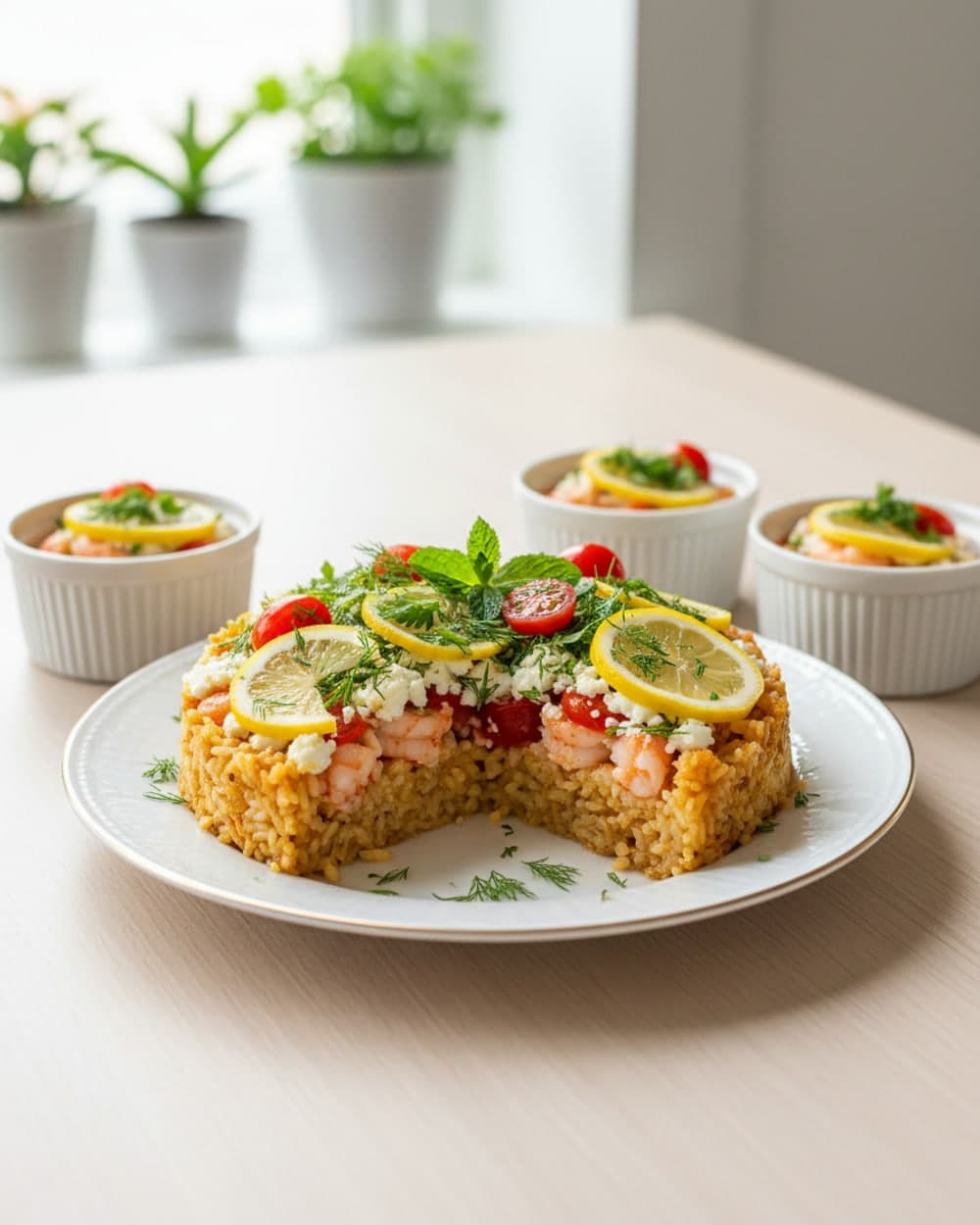 Lemon Feta Shrimp Skillet