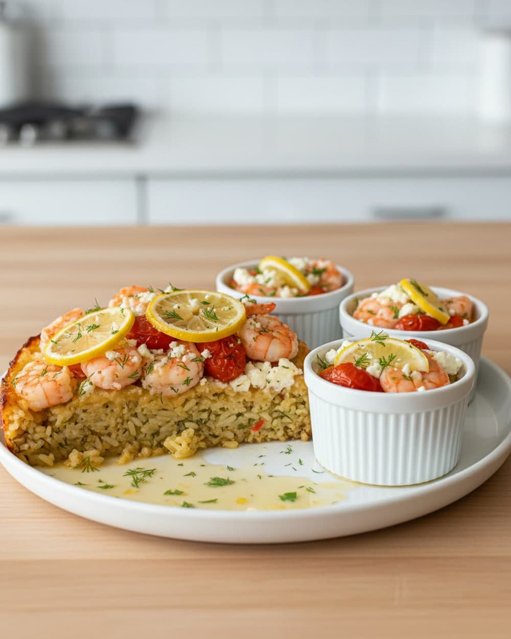 Lemon Feta Shrimp Skillet