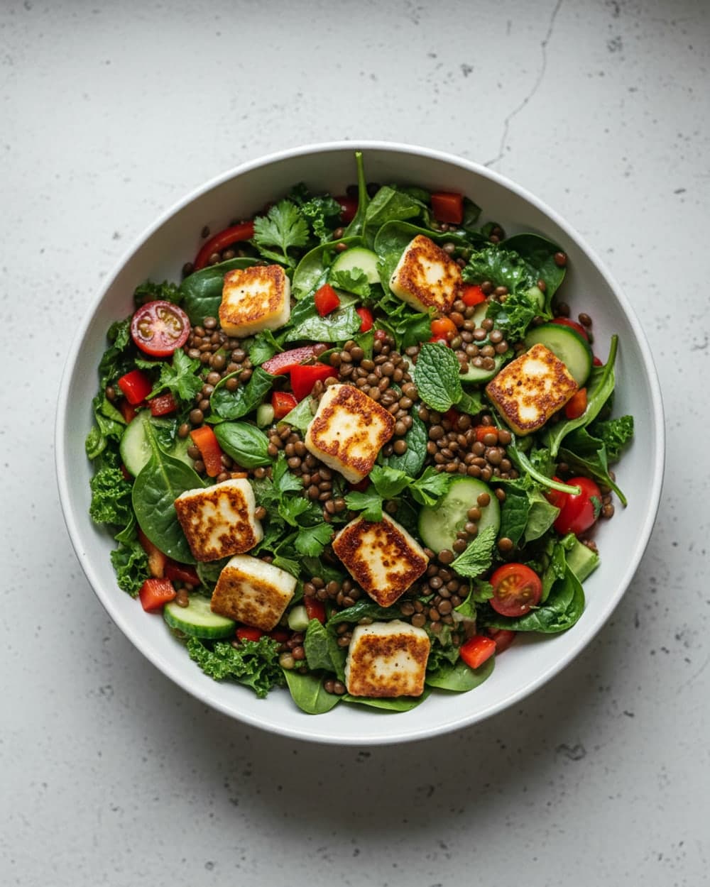 Lentil Halloumi Chopped Salad