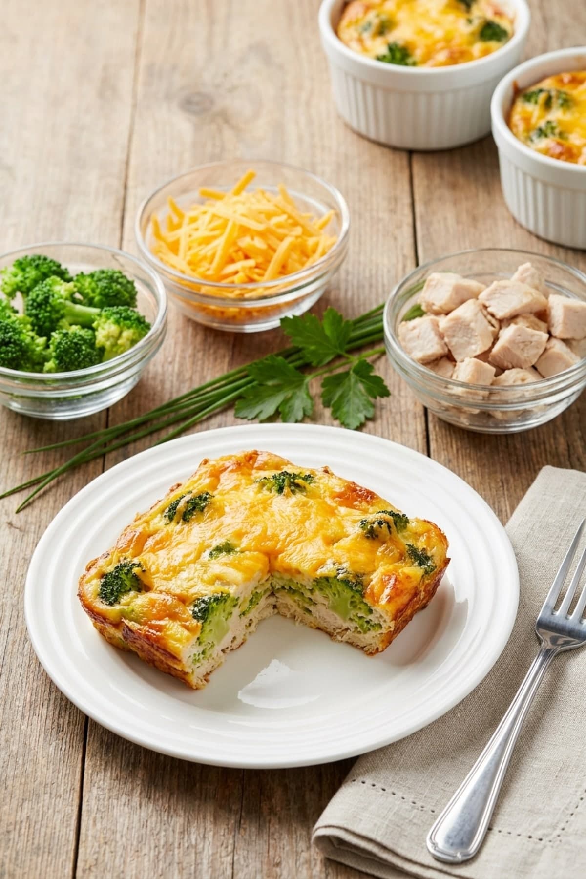 Keto Chicken Casserole with Broccoli and Cheddar ready to serve