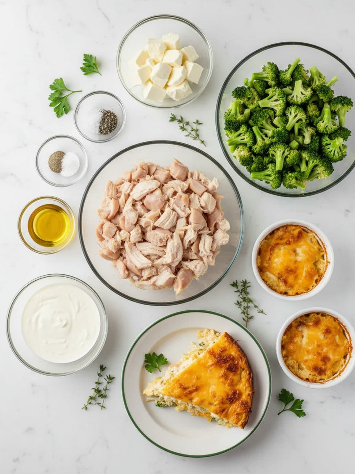 Ingredients for Keto Chicken Casserole with Broccoli and Cheddar