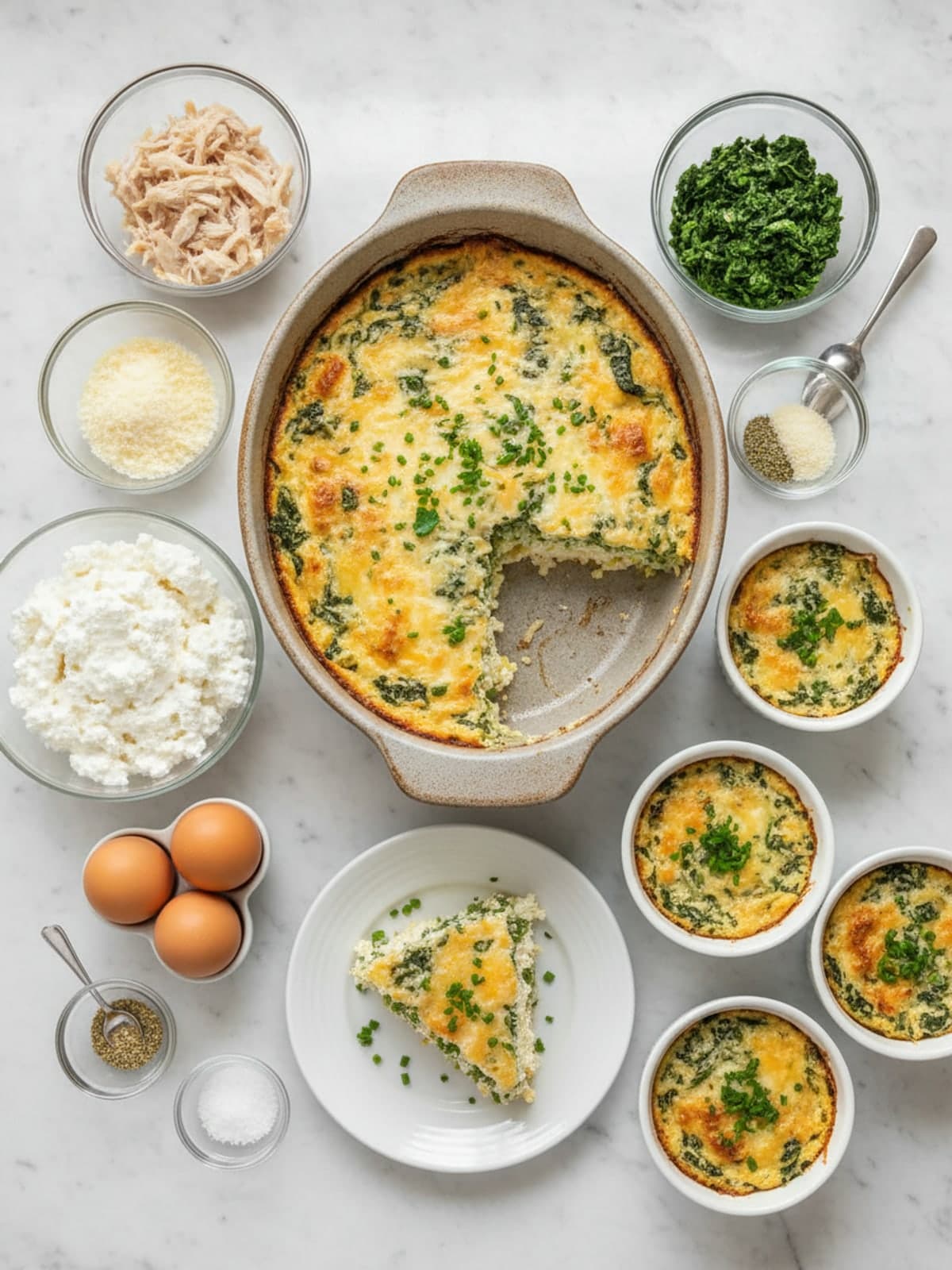 Ingredients for Keto Cottage Cheese Chicken Spinach Bake