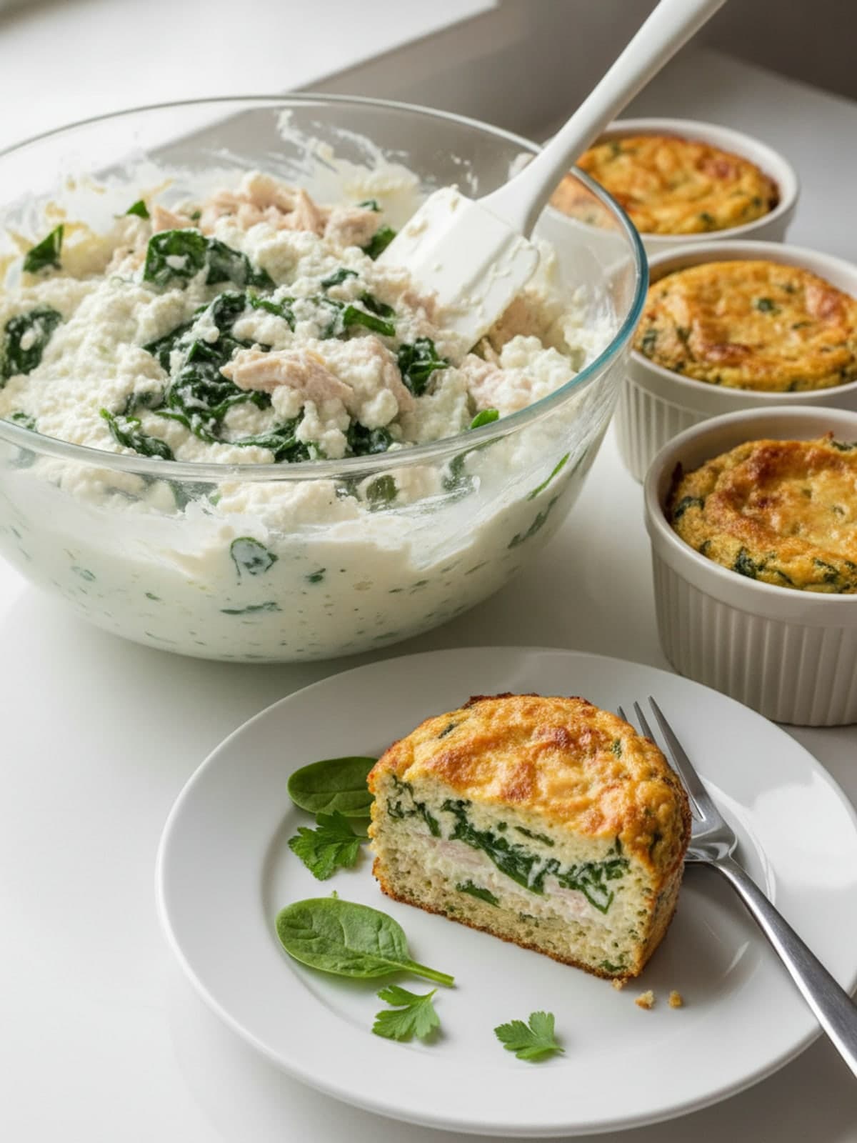 Keto Cottage Cheese Chicken Spinach Bake: Combine filling