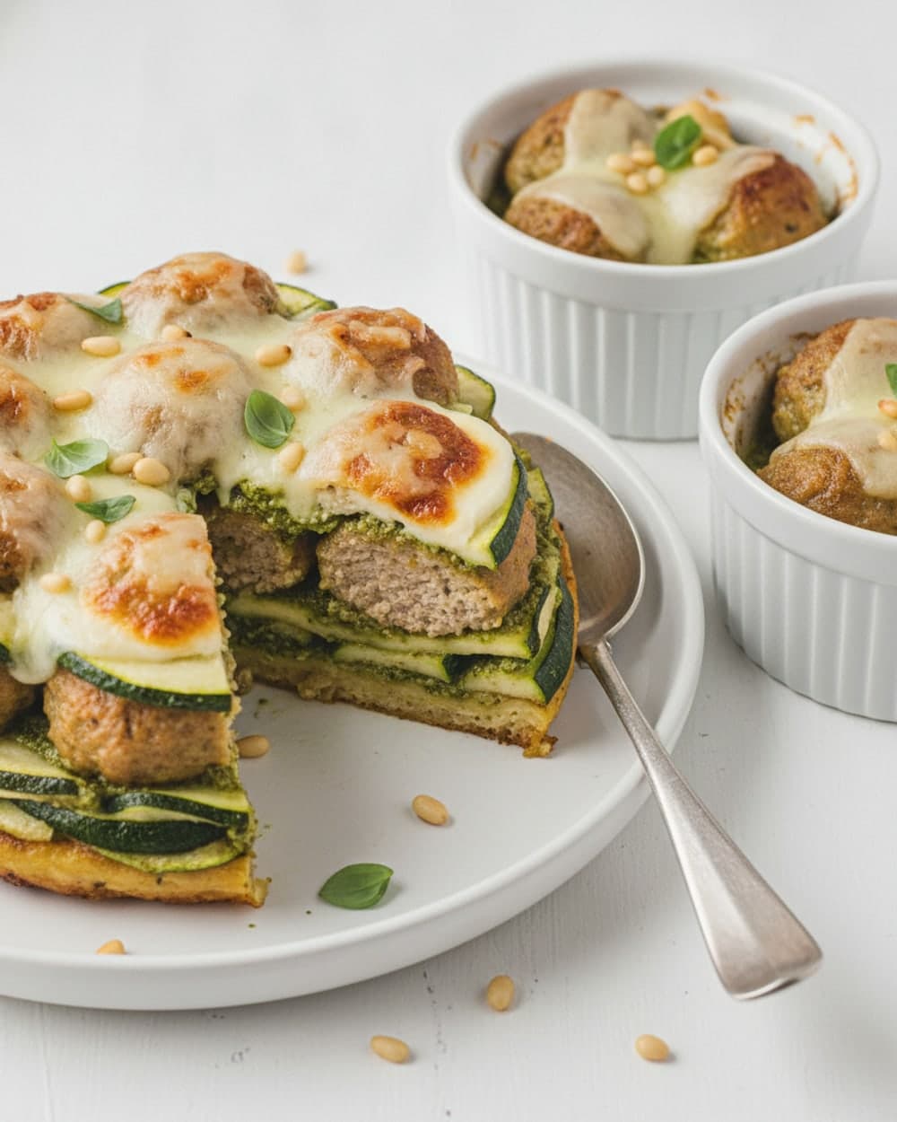 Pesto Meatball Zucchini Skillet