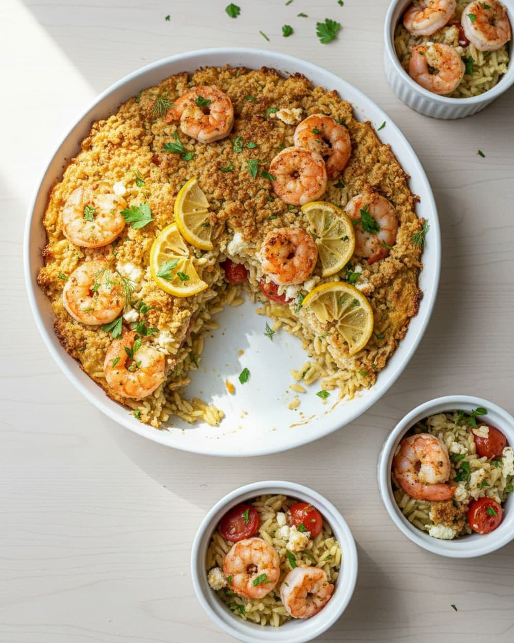 Lemon Feta Shrimp Skillet