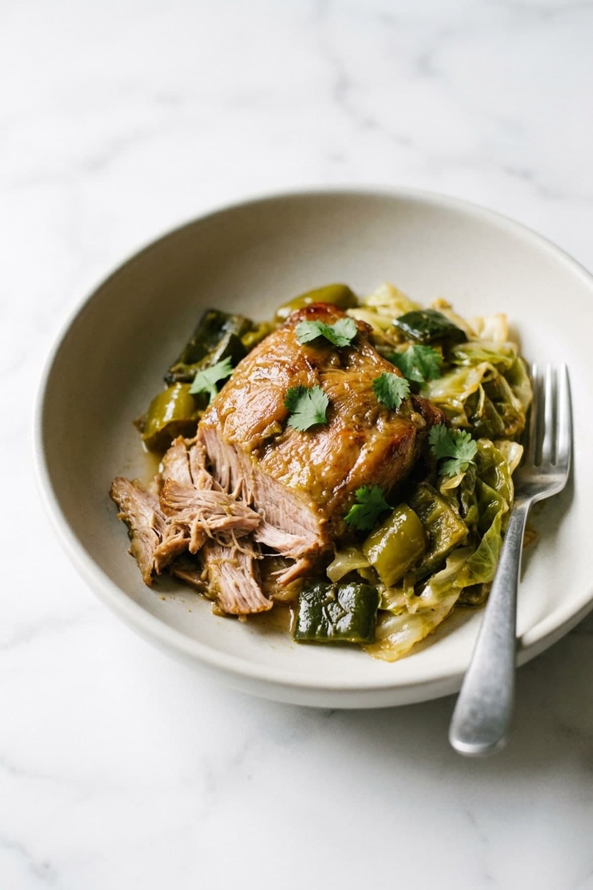 Salsa Verde Pulled Pork Bowls ready to serve