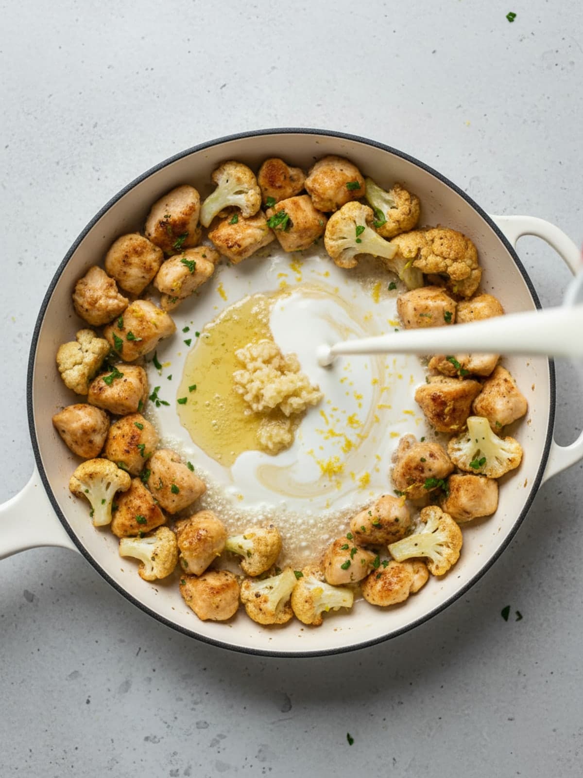 Lemon Chicken and Cauliflower Skillet: Build the lemon cream sauce