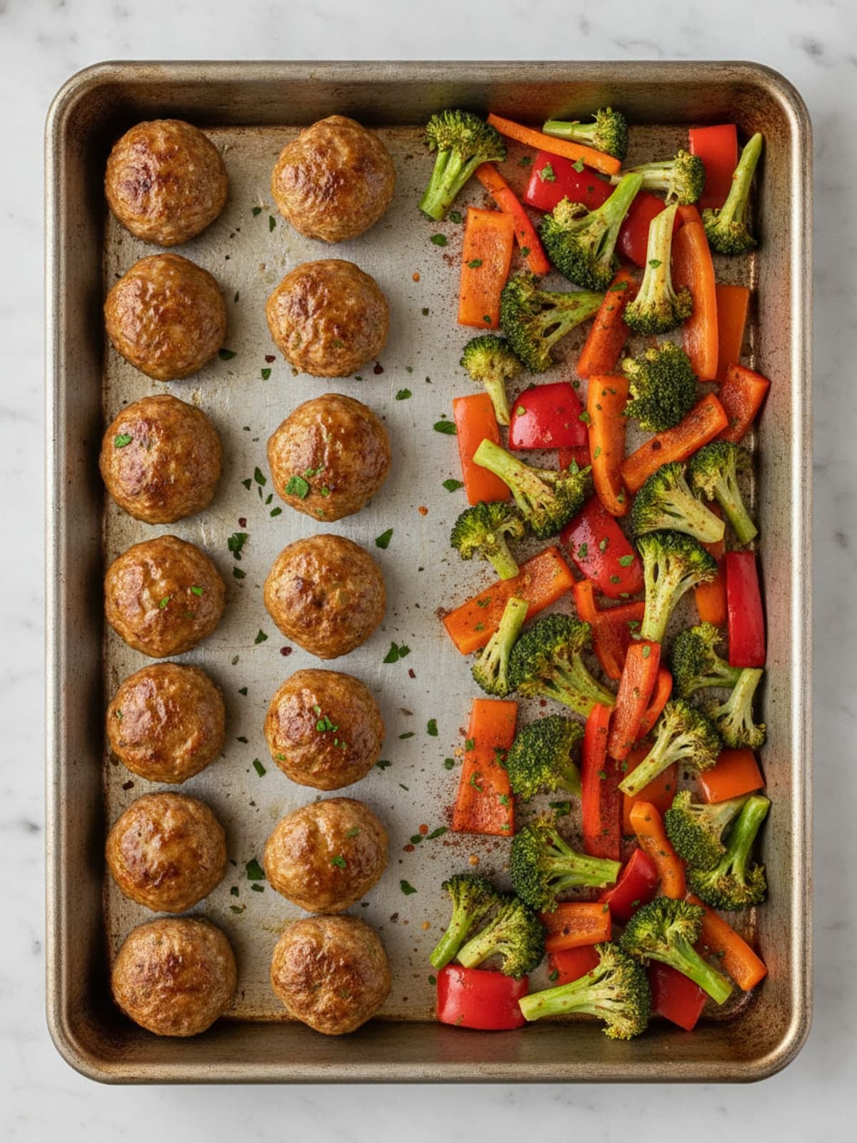 Turkey Meatball Vegetable Boxes: Arrange separate pan zones