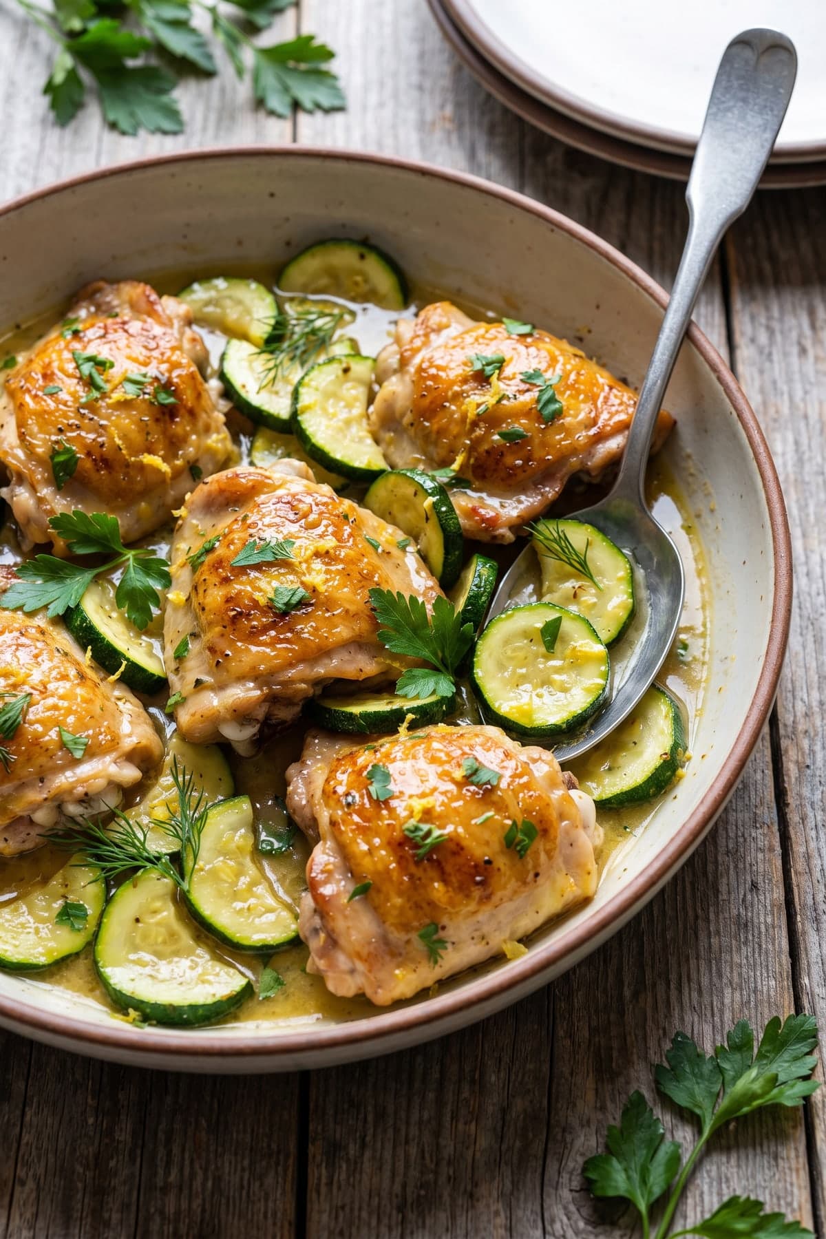 Lemon Chicken Zucchini Skillet ready to serve
