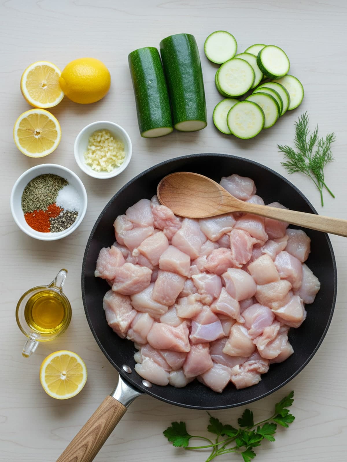 Ingredients for Lemon Chicken Zucchini Skillet