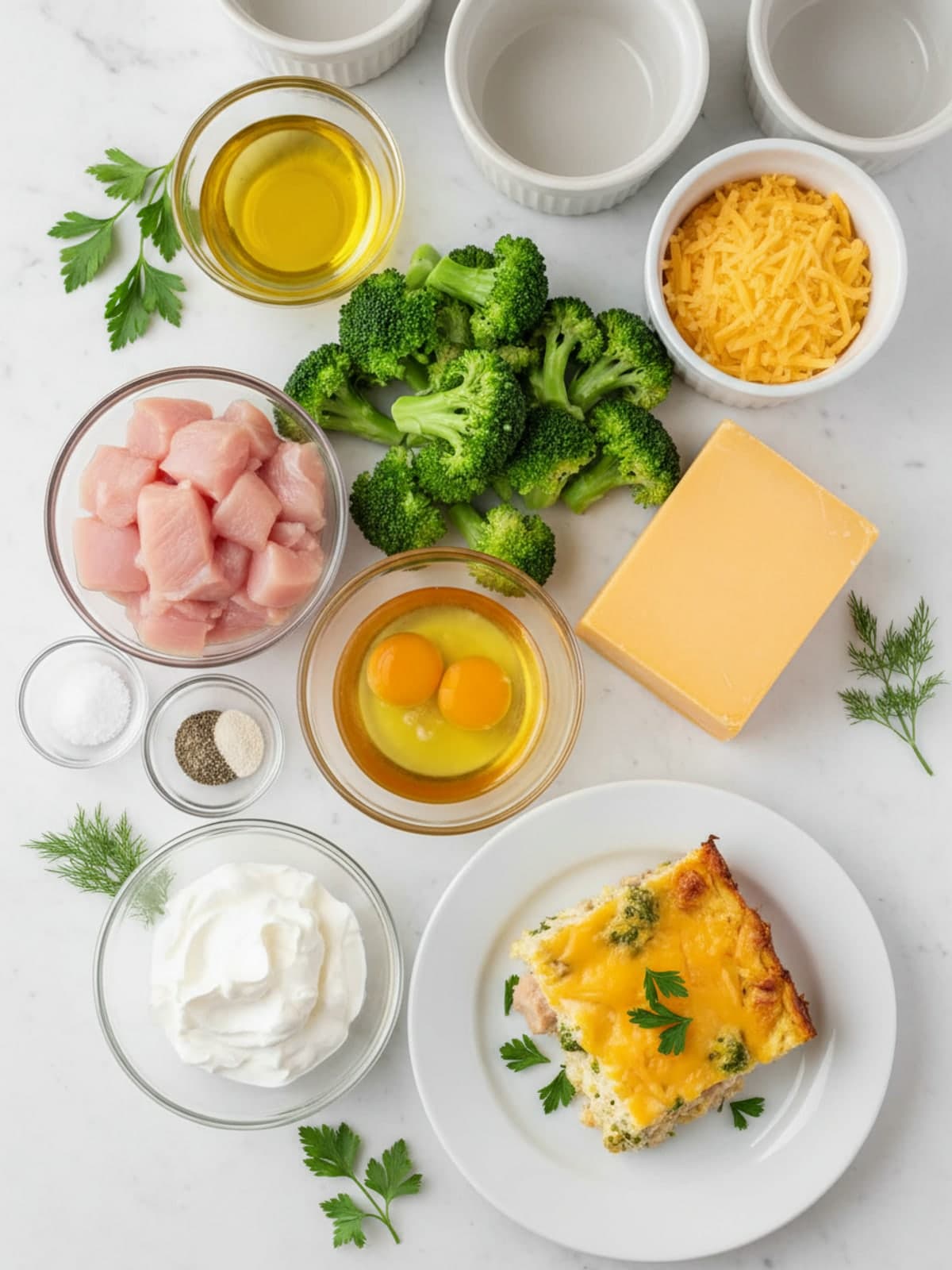 Ingredients for Low Carb Chicken Casserole with Broccoli and Cheddar