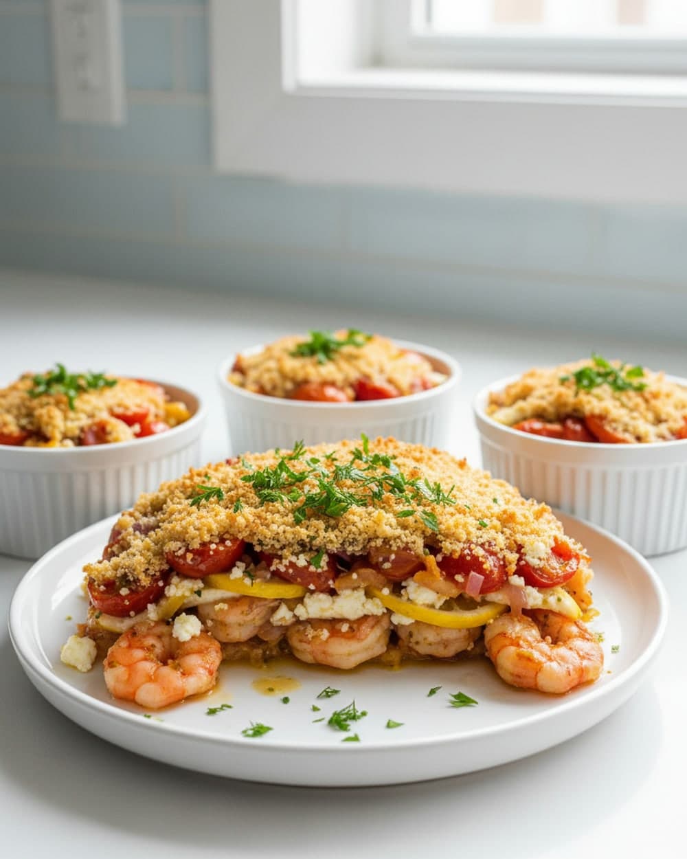 Lemon Feta Shrimp Skillet