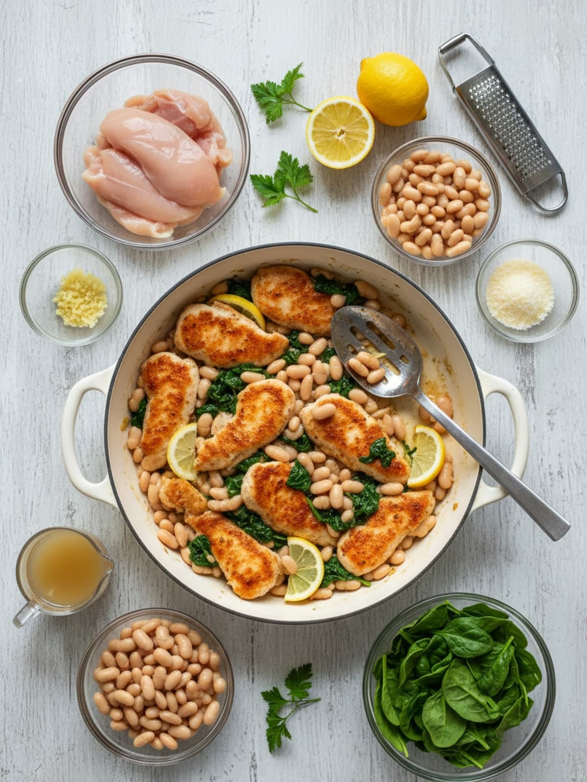 Ingredients for Lemon Chicken and White Bean Skillet