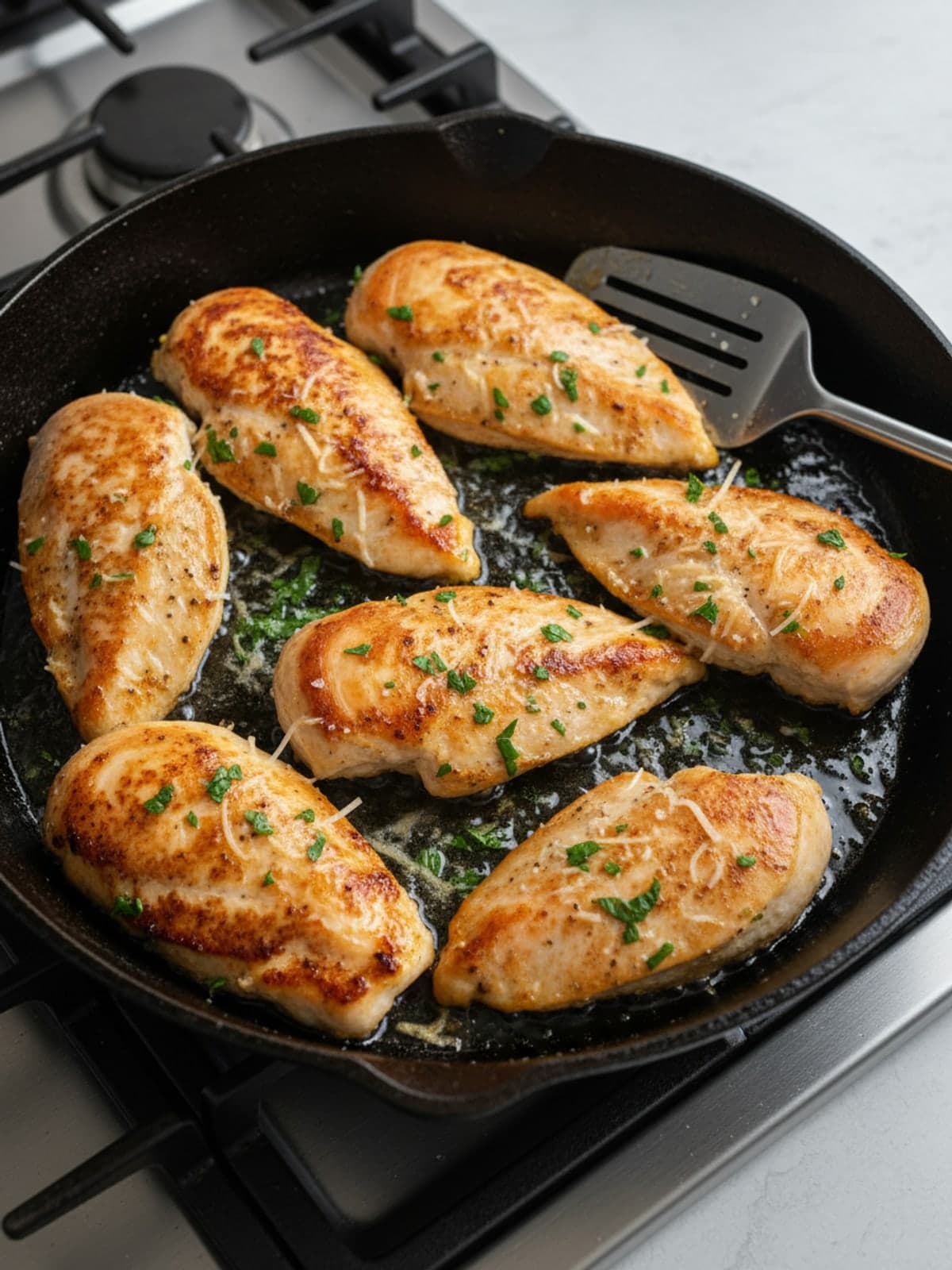 Lemon Parmesan Chicken Skillet: Sear the chicken
