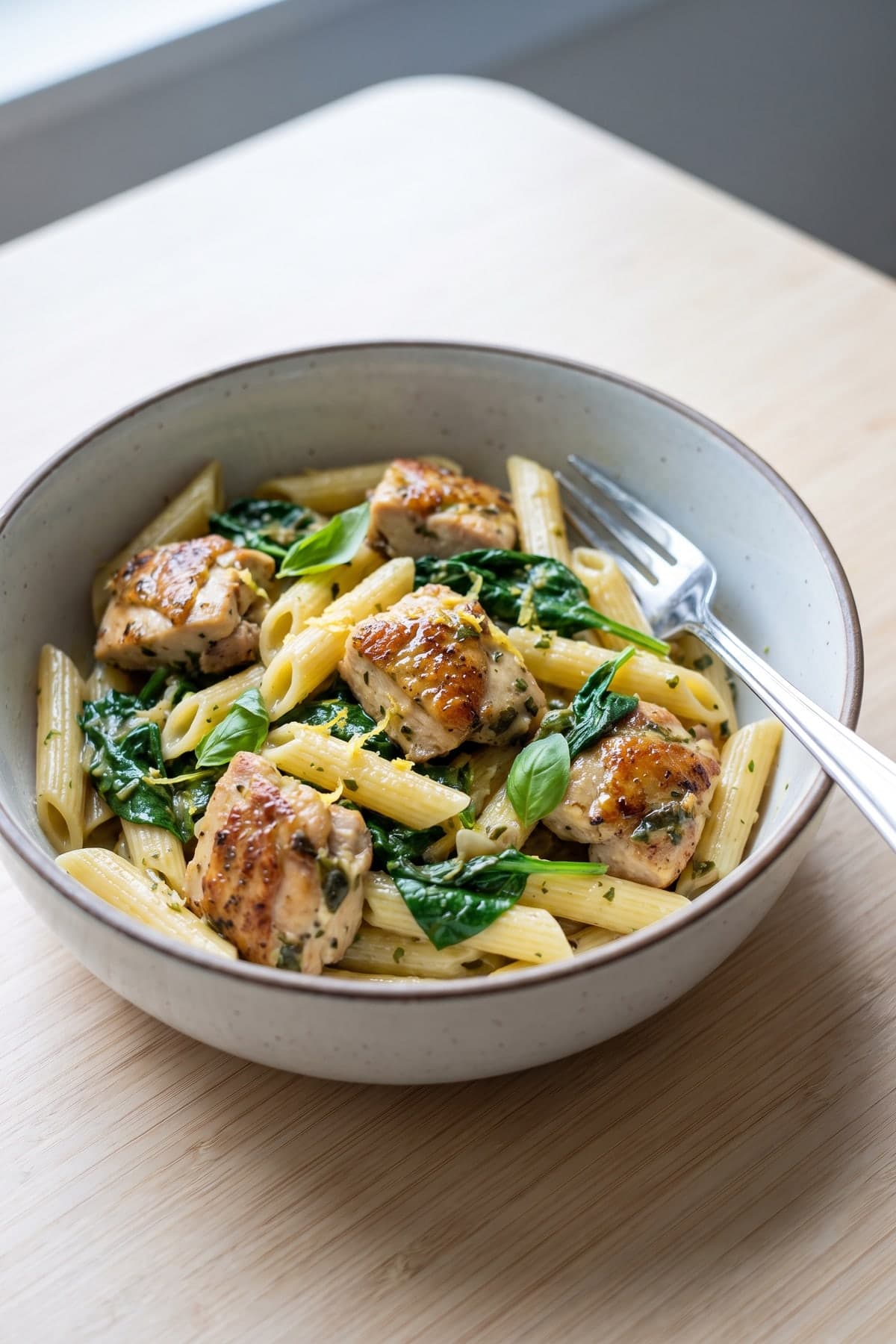 Lemon Chicken Spinach Pasta ready to serve