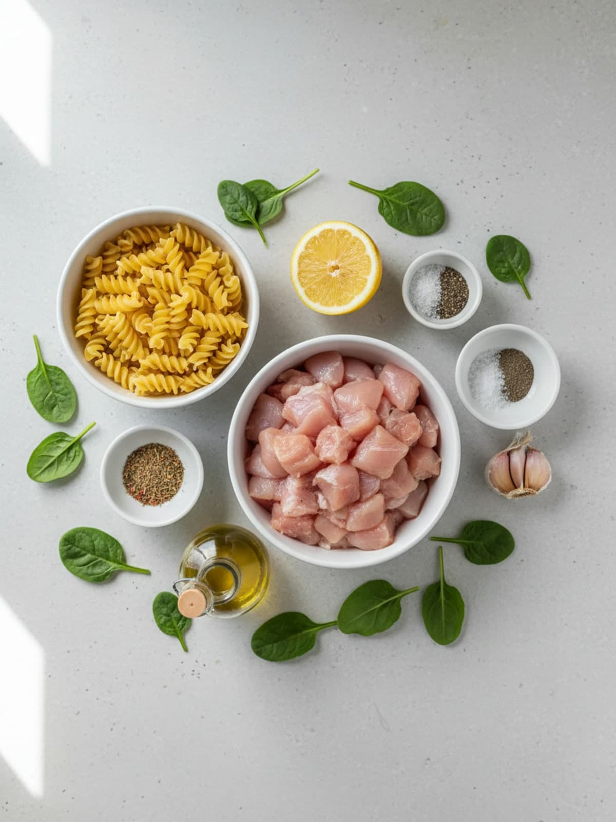 Ingredients for Lemon Chicken Spinach Pasta