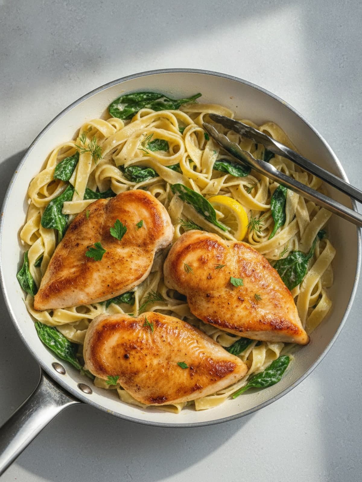 Lemon Chicken Spinach Pasta: Brown and rest