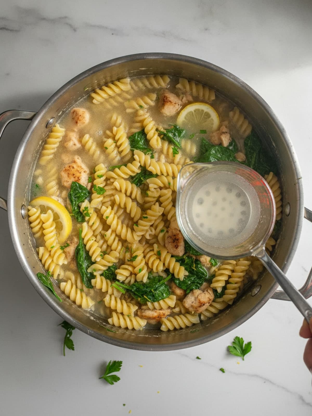 Lemon Chicken Spinach Pasta: Boil the pasta