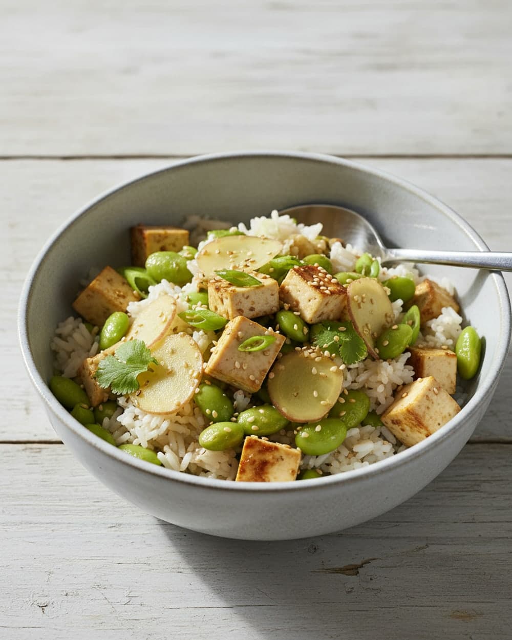 Edamame Tofu Ginger Bowls