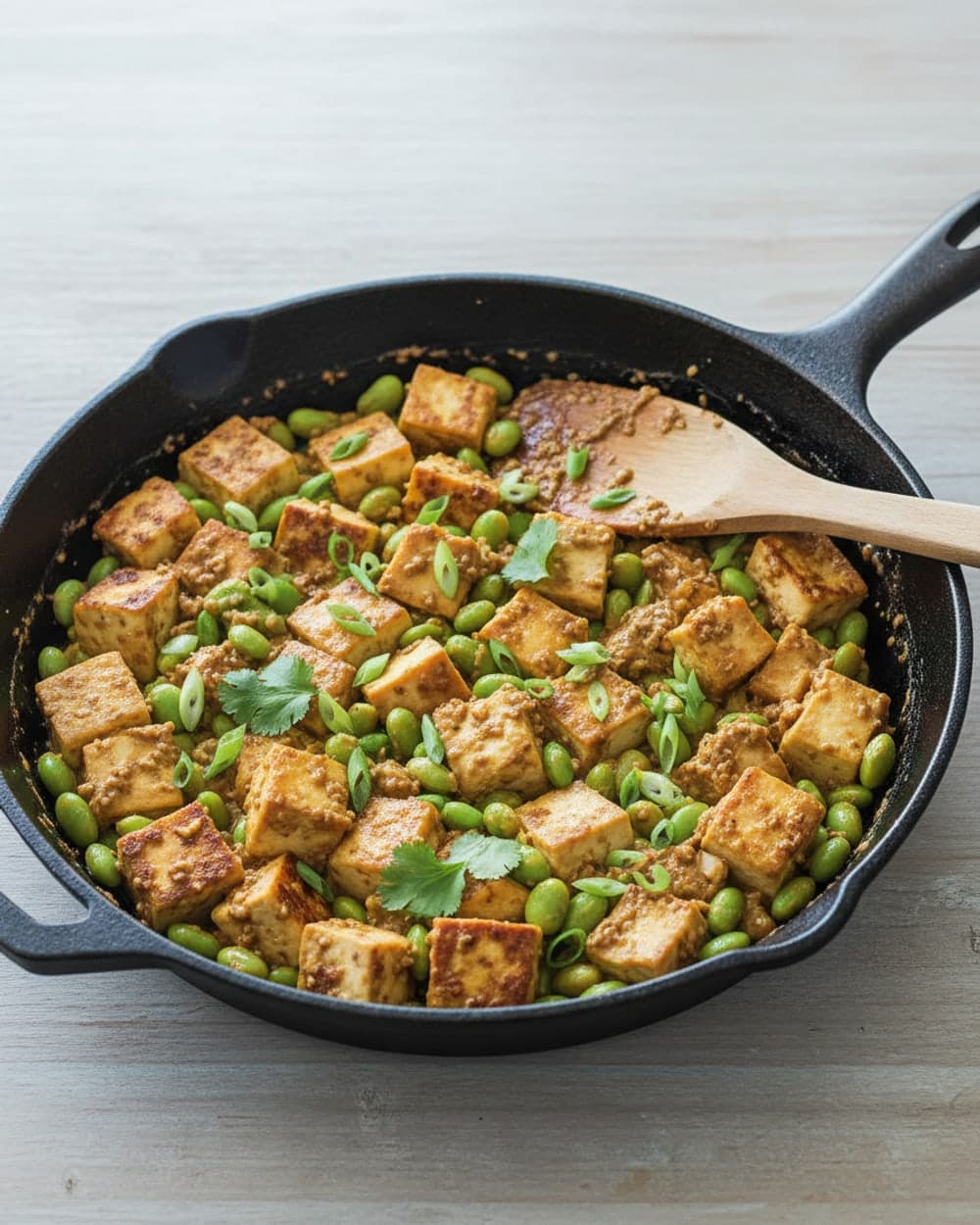 Tofu Edamame Miso Skillet