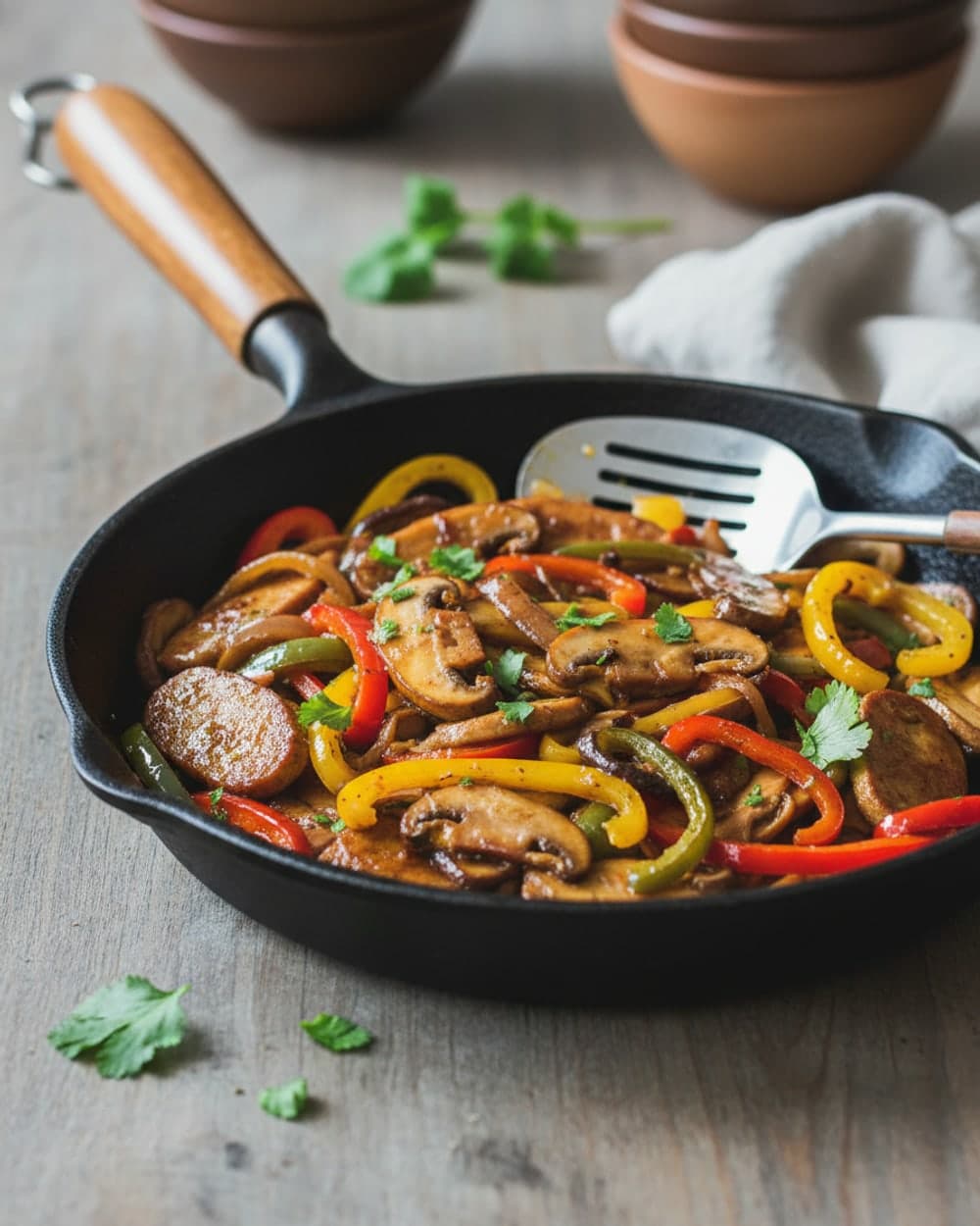 Seitan Mushroom Pepper Skillet