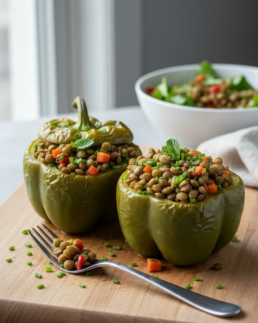 Green Lentil Stuffed Peppers
