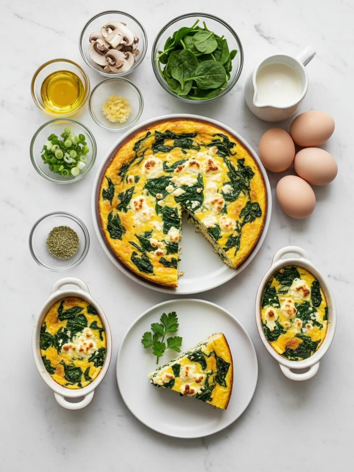 Ingredients for Spinach Feta Egg Bake
