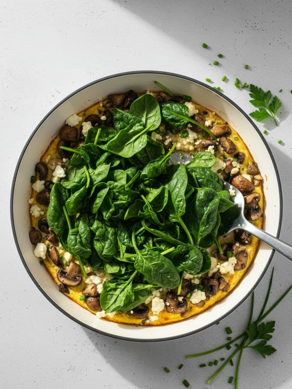Spinach Feta Egg Bake: Wilt spinach